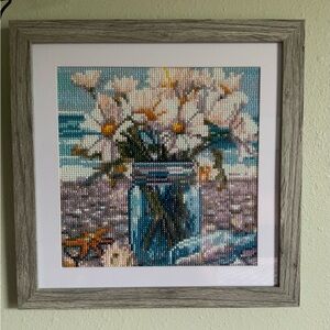 Framed Floral Beaded Artwork